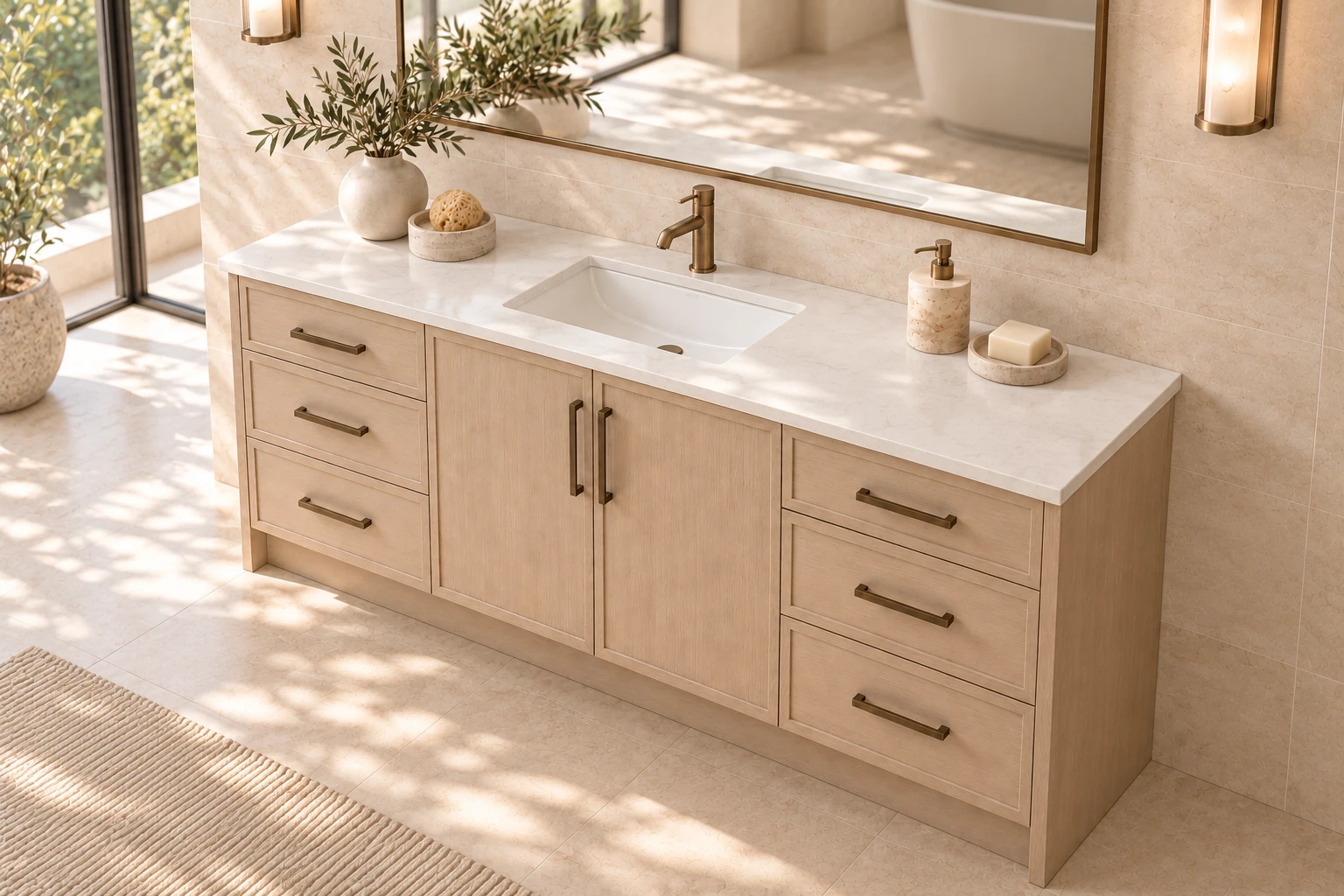 Elevated view showing the countertop and central basin